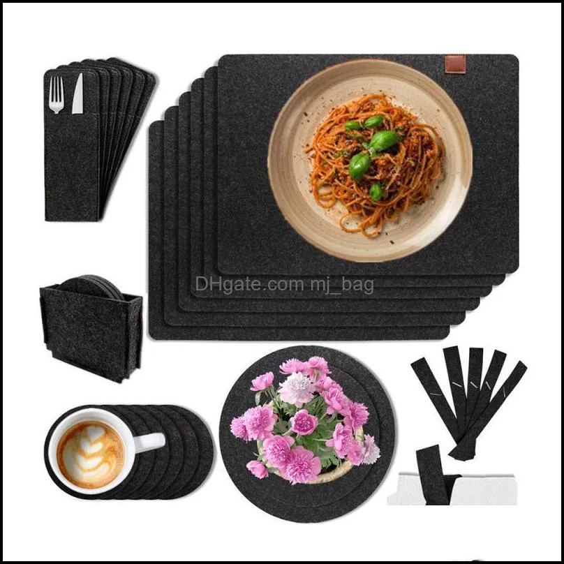 27 Pieces Of Felt Placemat Set Cutlery Bag Dining Table Insulated Coasters Kitchen Storage Bags &