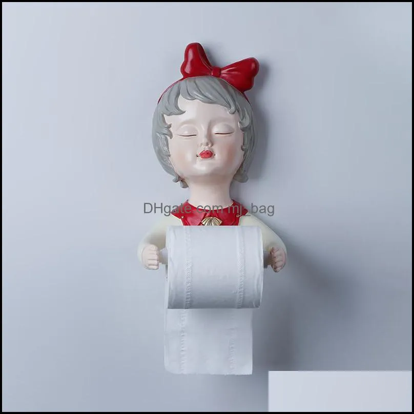 Creative Resin Bow Girl Sculpture Roll Toilet Wall Mounted Holder Paper Box Bathroom Decoration Accessories