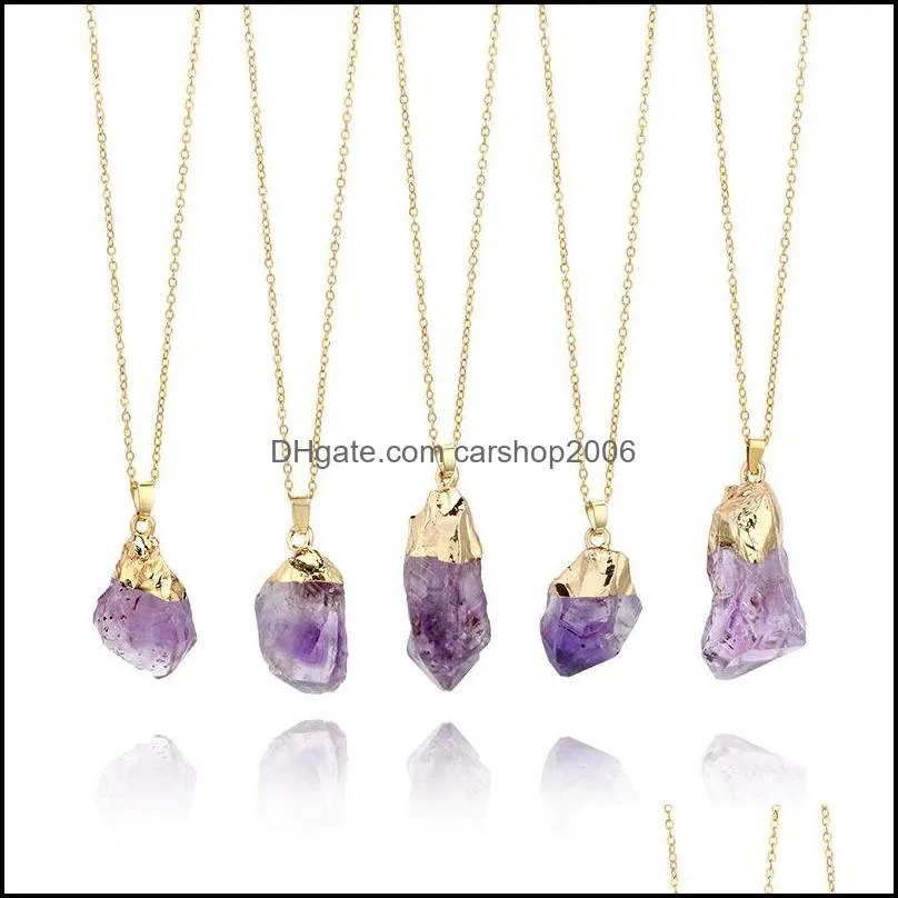 Fashion Natural Stone Pendant Necklace Amethyst Crystal Necklace & Pendant Sweater Chain Necklace Jewelry for Women Christmas Gift