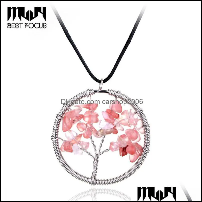 Chakra Tree Of Life Pendant Necklace Silver Placed Crystal Natural Stone Necklace Women Christmas Gift