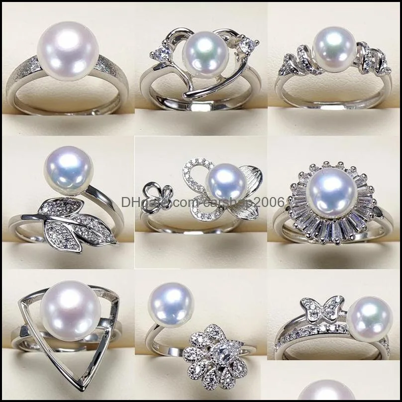 Fashion Pearl Ring Natural Freshwater Pearl Retro Zircon Round Rings 925 Silver Fashion Jewelry Ring For Women Gift