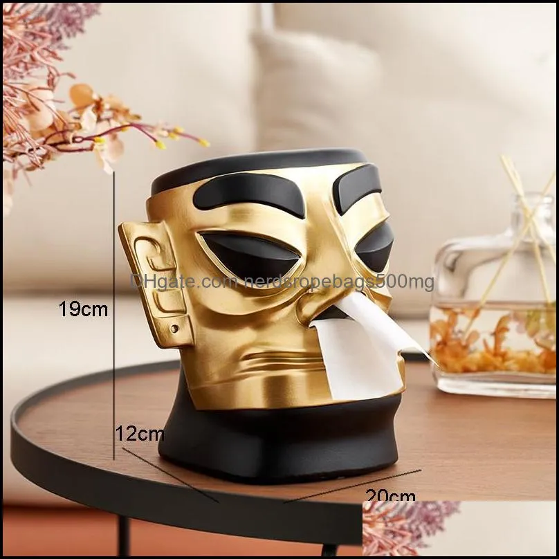 Resin Box Sanxingdui Bronze Man Napkin Home Office Desk Tea Table Decoration Household Toilet Paper Storage