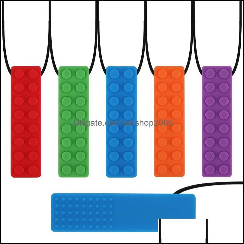 Chew Brick Pendant Necklace Set Perfect For Teething Tactile and Chewing Relief Chewable Chewlery Block Pencil Toppers Teether Toys