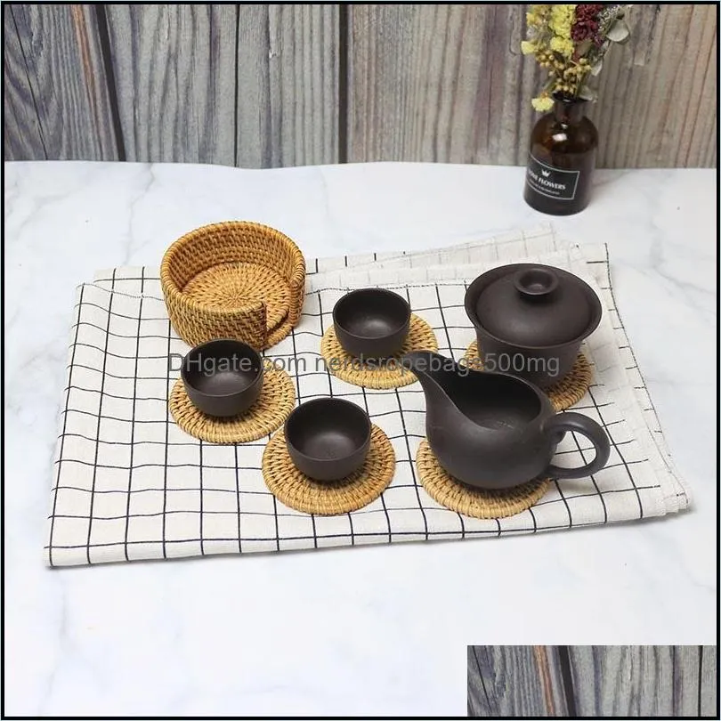 Rattan Woven Handmade Insulation Tea Round Placemat Table Mat Kitchen Accessories