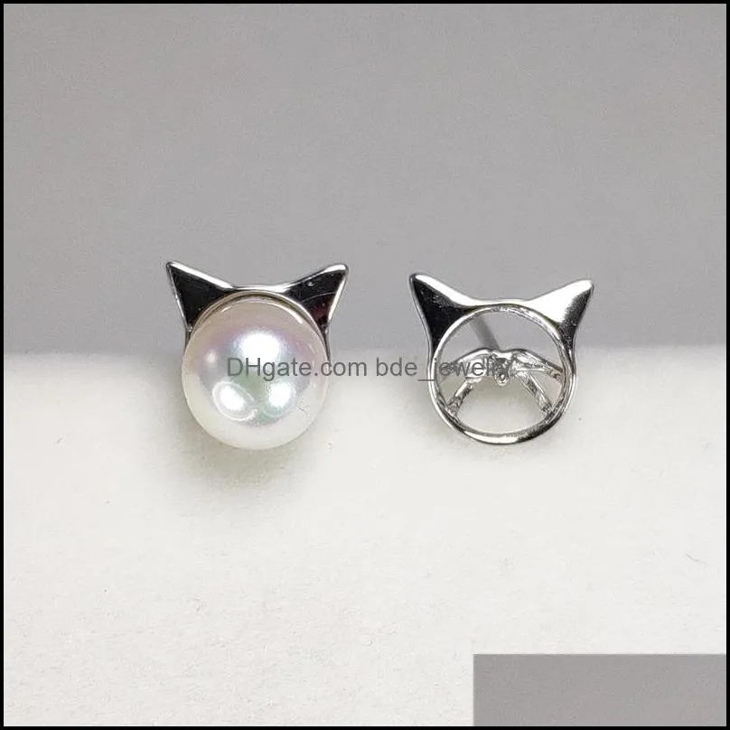Cat Pearl Earrings S925 Sterling Silver Stud Earrings Fashion Jewelry 6-7mm Pearl Earrings for Women Girl DIY Wedding Gift