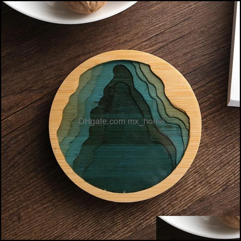 Chinese Resin Coasters Non-Slip Insulation Mat Bamboo Waterproof Placemat Tea Coffee Cup Pad Kitchen Table Decoration