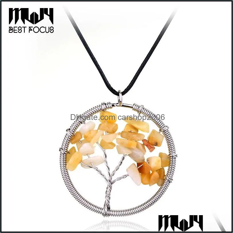 Chakra Tree Of Life Pendant Necklace Silver Placed Crystal Natural Stone Necklace Women Christmas Gift