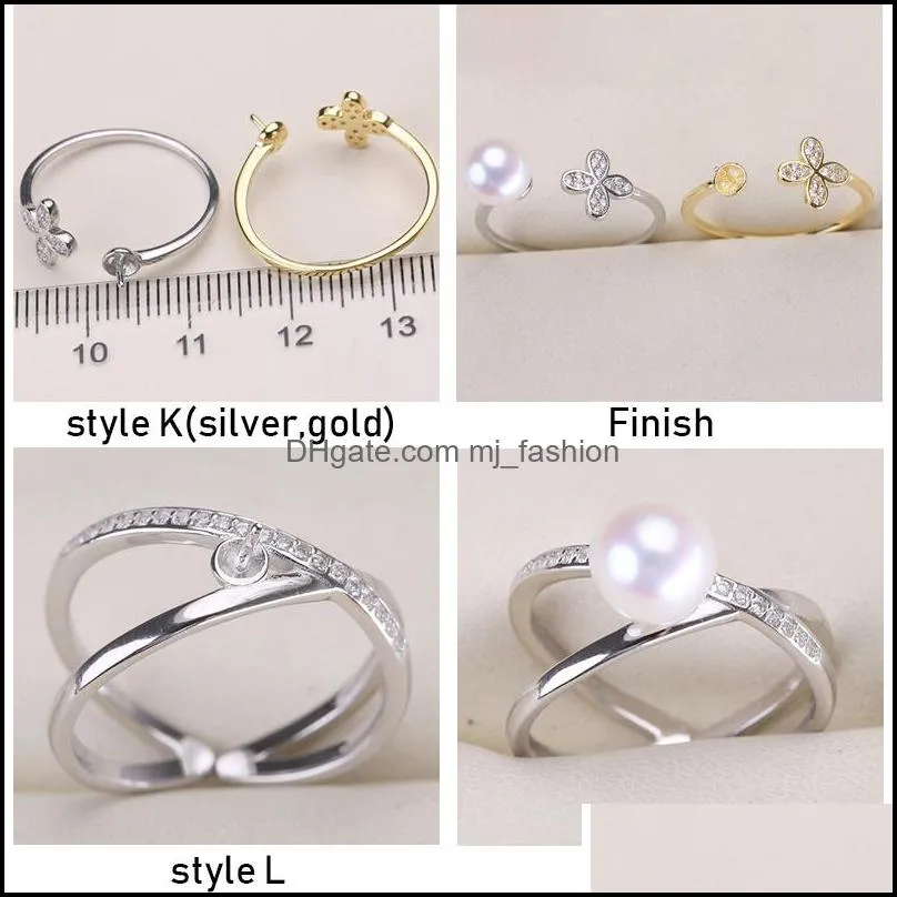 DIY Pearl Ring Settings 925 Sterling Sliver Rings for Women 12 Styles for Adjustable Size Ring Settings Christmas Gift Wholesale