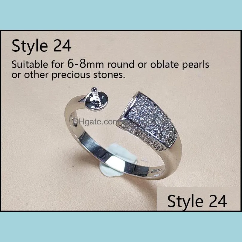 Pearl Rings Settings s925 Silver Zircon Rings Settings Ring for Women Adjustable Ring Blank Fashion Jewelry Accessories DIY Gift