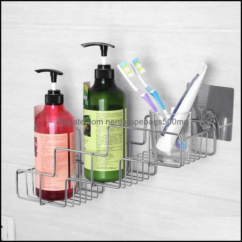 Nail-Free Stainless Steel Corner Frame Cosmetics Rack With Single Shelf Strong Suction Cup Towel