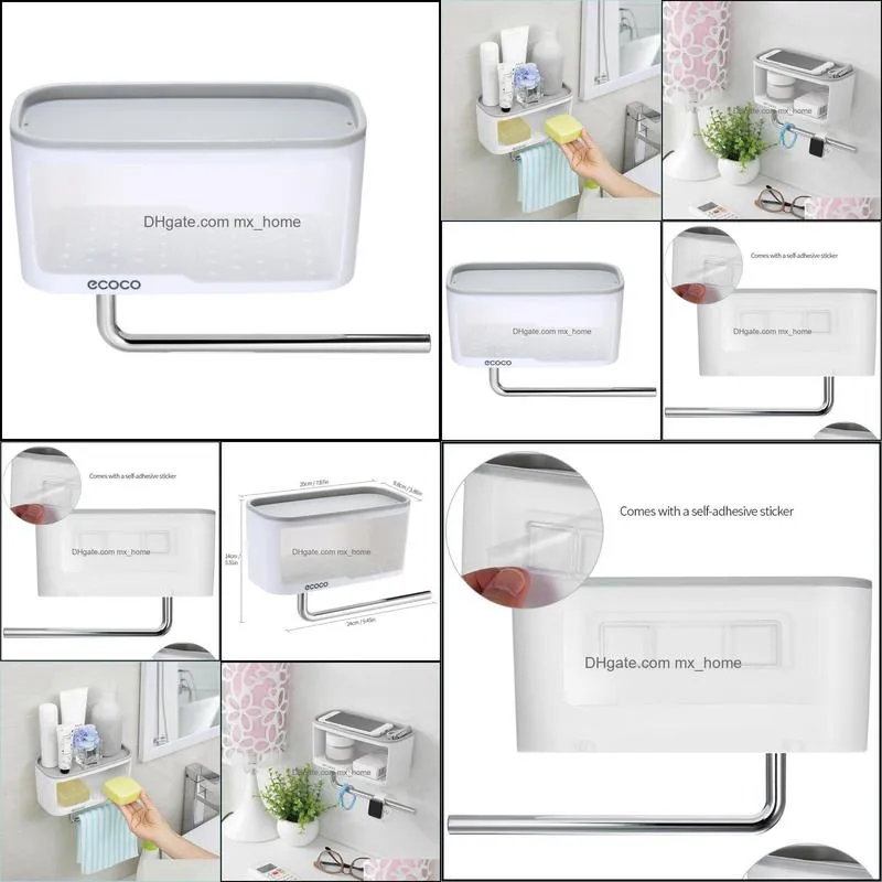 Wall Mounted Shelve Box With Towel Bar Accessories Rack