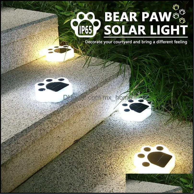 1/4pcs Bear Claw Footprint Solar Led Light Outdoor Garden Patio Path Home Christmas Decor Landscape Animal Print Lamp