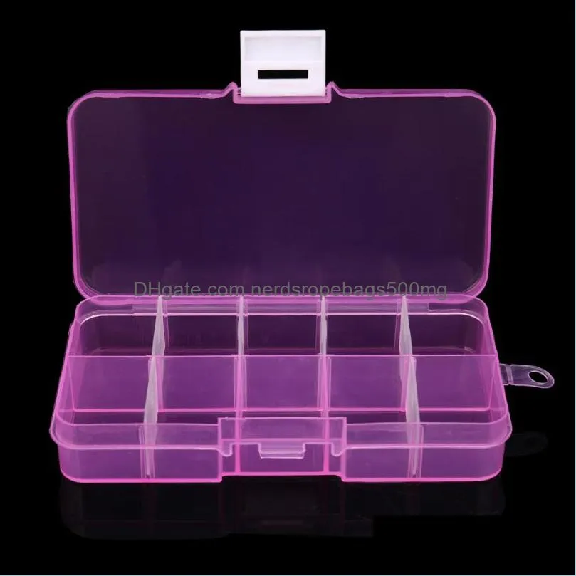 Plastic 10 Slots Adjustable Jewelry Box Case Craft Organizer Bead Multi-Function Ring Display