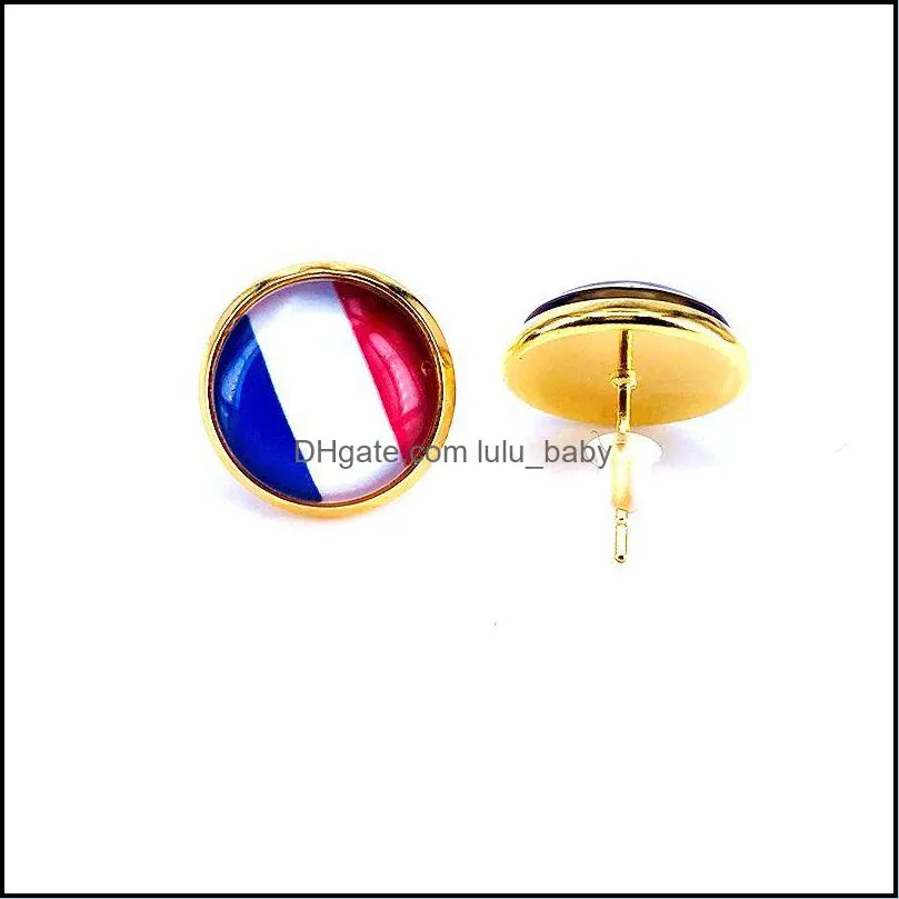 National Flag Stud Earring Russia Spain France Flag Earring 10mm Glass Gem Cabochon silver and gold plated Copper Jewelry B18124