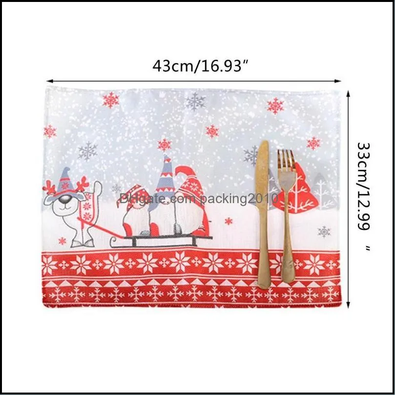 Santa Gnome Elk Christmas Table Placemats Rectangular Washable Winter Holiday Dining Placemat