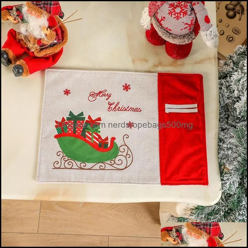 Christmas Decoration American Linen Placemat Individual Tablecloth Table Decor For Living Room Year 2022