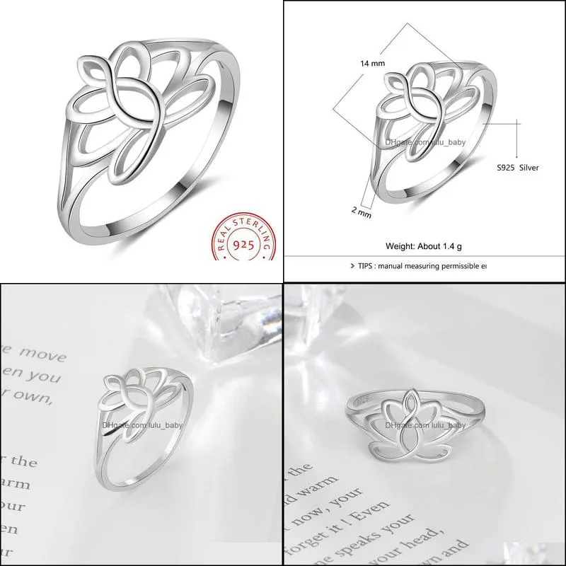 Summer Style S925 Sterling Silver Ring For Women Girl Sizes 6-8 simple Lotus Ring Fashion Jewelry Wedding Rings Gift High polishing