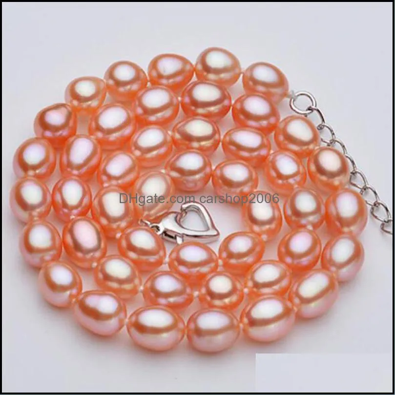 100% Pearl Necklace 4A Level 45cm Natural Pearl Necklace for Women 3 Colors 8-9mm Oval Pearl Jewelry Valentine`s Gift