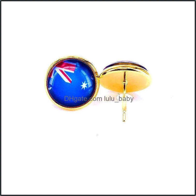 National Flag Stud Earring Russia Spain France Flag Earring 10mm Glass Gem Cabochon silver and gold plated Copper Jewelry B18124