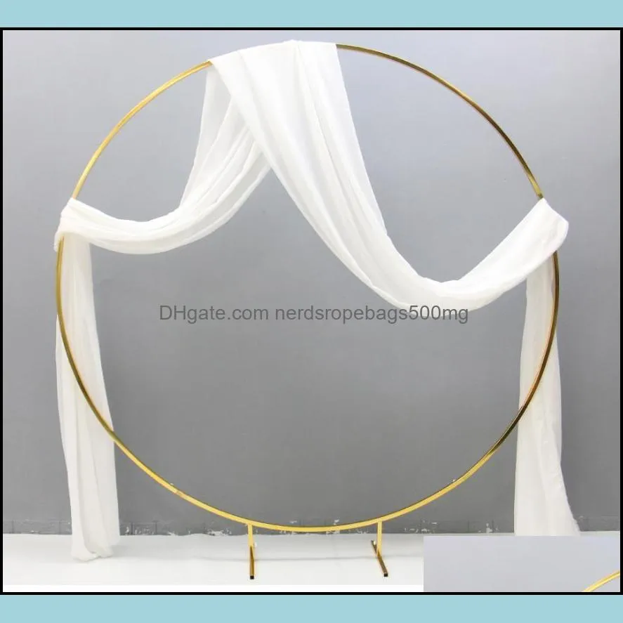 2 PCS Shiny Gold Iron Circle Flower Arch With Plinth Table Pillar Cake Stand Floral Holder For Wedding Backdrops