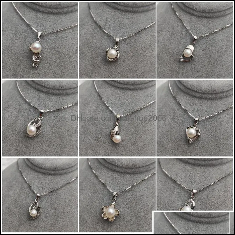 Fashion Freshwater Pearl Necklace Sliver Pendant Mix Styles DIY Pearl Necklace for Women Jewelry With Chain Christmas Wedding Gift