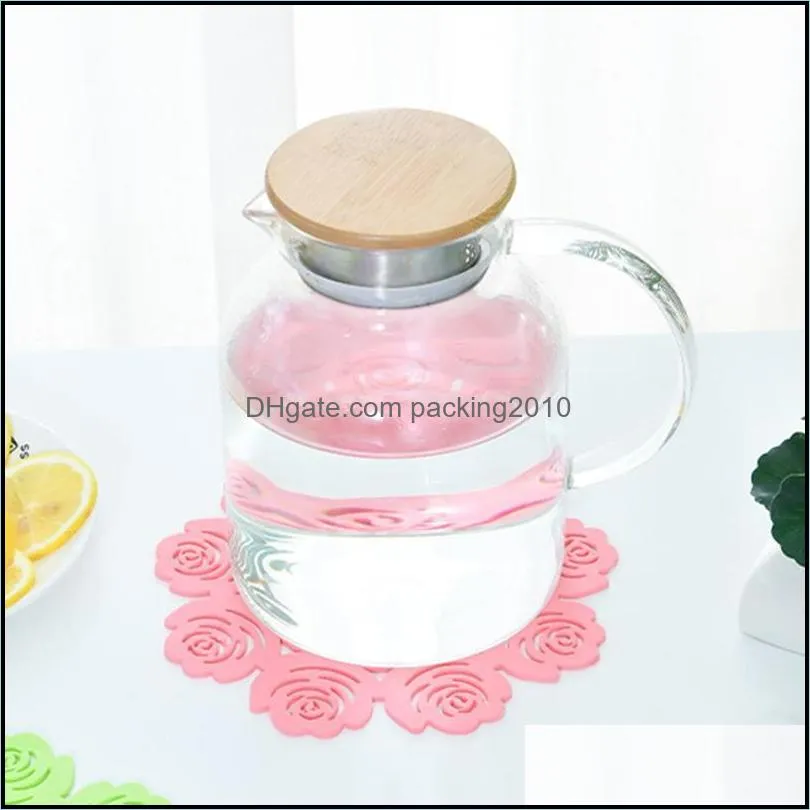 Silicone Rose Flower Kitchen Dining Table Decortion Heat Insulation Resistant Mat Pad Cup Holder Placemat