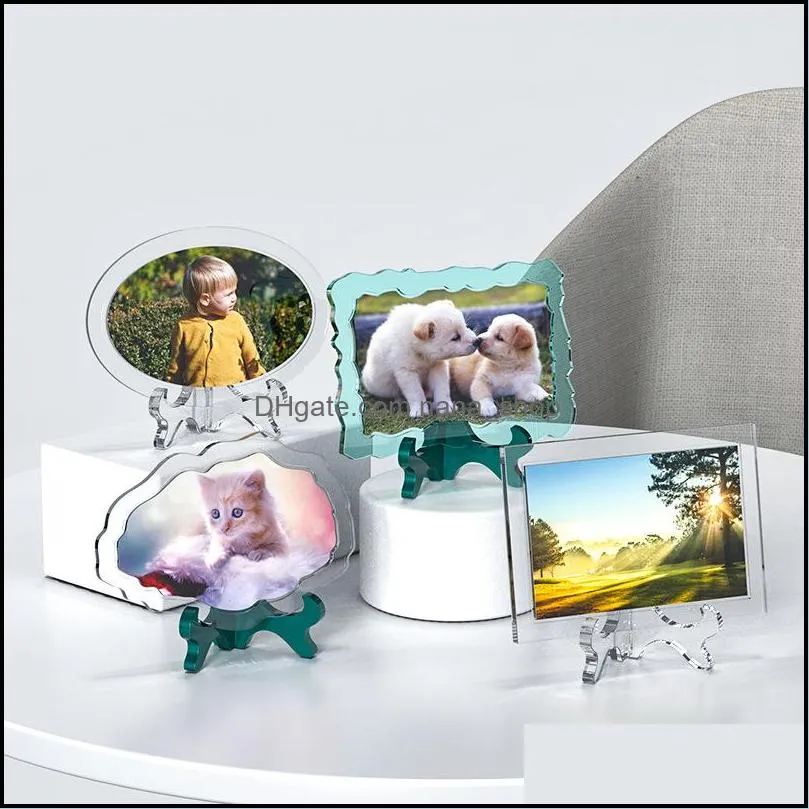 Photo Frame with Holder Base Resin Molds Oval Rectangle Agate Design DIY Standing Photo Pictures Silicone Moulds Epoxy Making