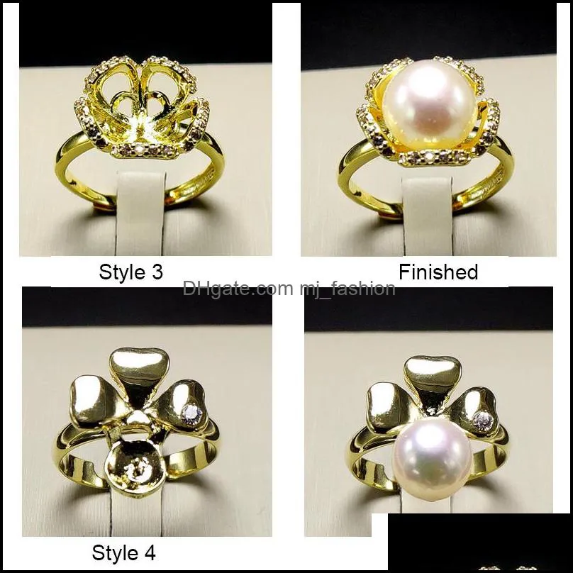 Gold Pearl Rings DIY Pearl Ring Setting Flower Zircon Ring for Women Fashion Jewelry Ring For Adjustable Size Christmas Gift