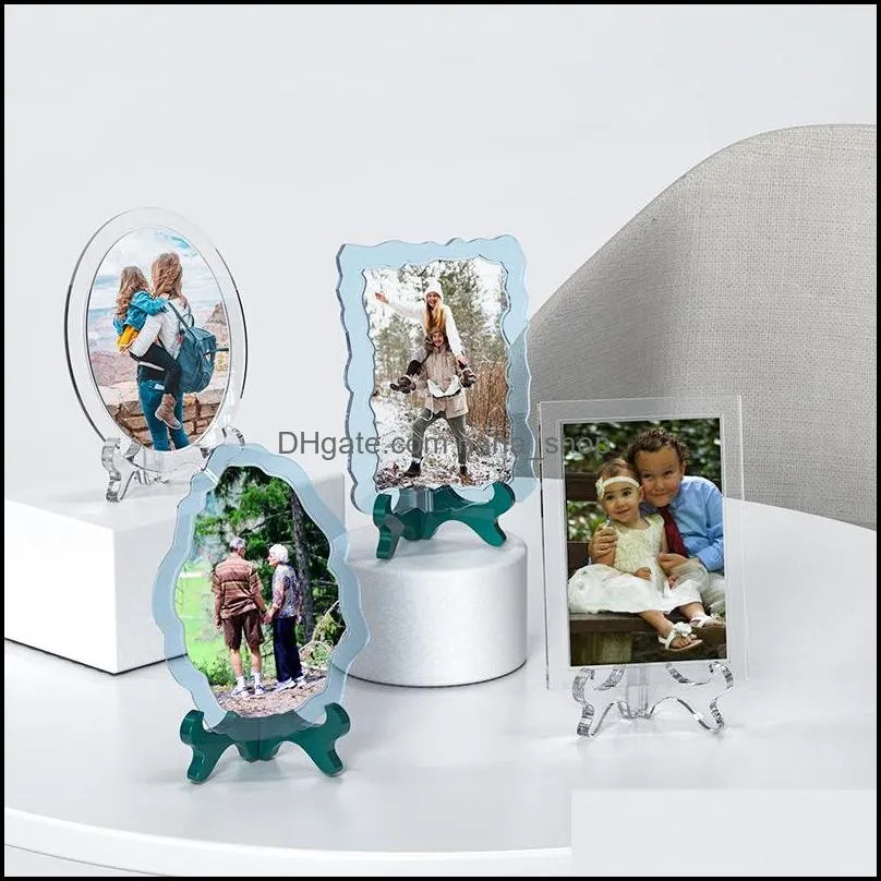 Photo Frame with Holder Base Resin Molds Oval Rectangle Agate Design DIY Standing Photo Pictures Silicone Moulds Epoxy Making