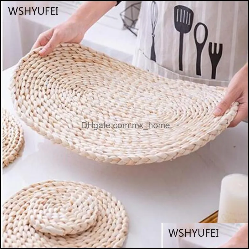 1pcs Japanese Style Rattan Bohemian Tablecloth Table Mat Pure Hand-made Woven Kitchen Non-slip Thickening Insulation Pad