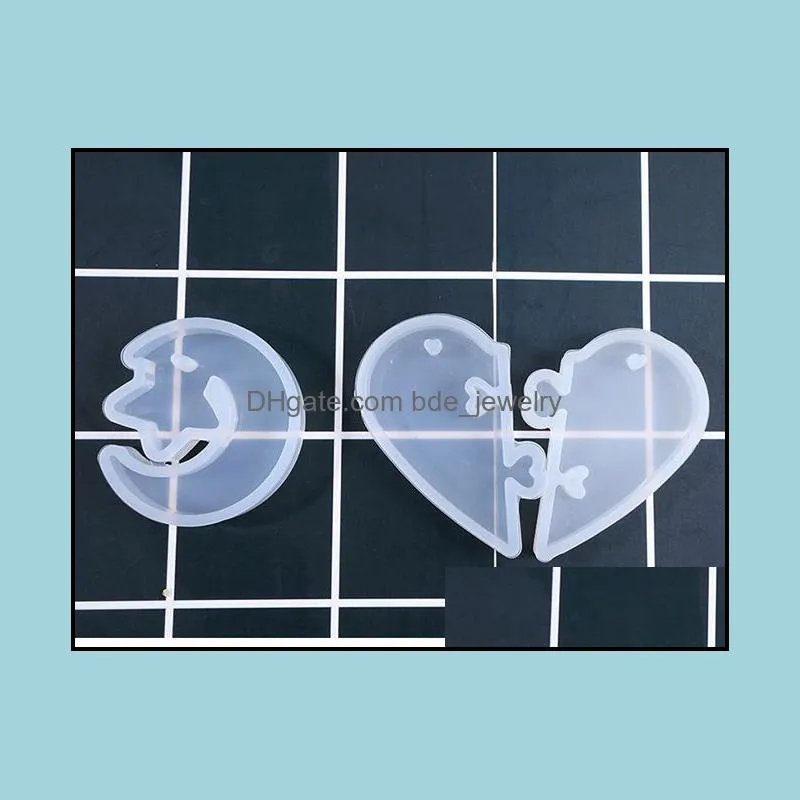 Silicone Resin Molds Star Moon Heart Shape Molds with Hole Flexible Silicone Rubber Molds DIY Jewelry Pendant Making Tools