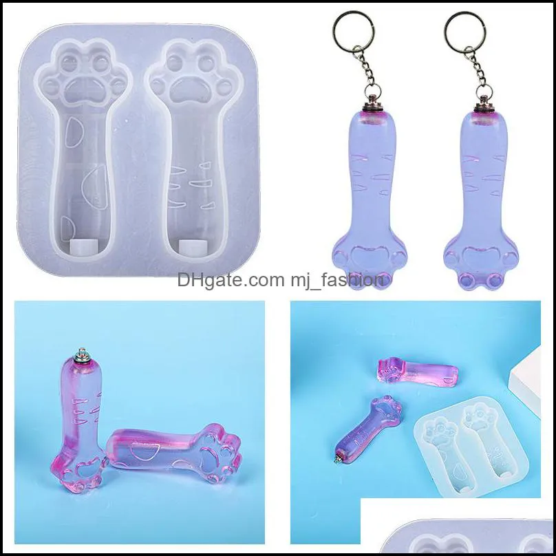 DIY Cat Paw Flashlight Epoxy Resin Mold Handmade Keychain Casting Molds Jewelry Making Tools LED Light Bulb Stick Silicone Mold