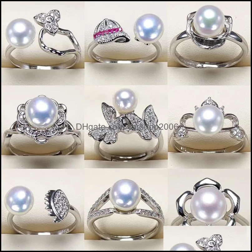 Fashion Pearl Ring Natural Freshwater Pearl Retro Zircon Round Rings 925 Silver Fashion Jewelry Ring For Women Gift