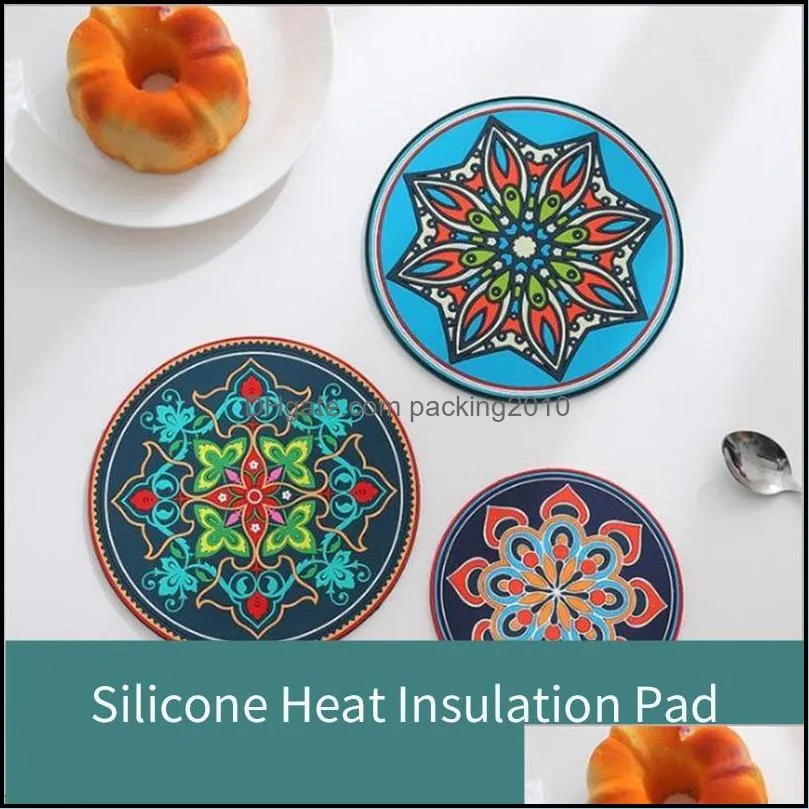 Silicone Bowl Mat Retro Pattern Anti-slip Heat-resistant Round Heat Insulation Cup Furniture Supplies Kitchen Decoration