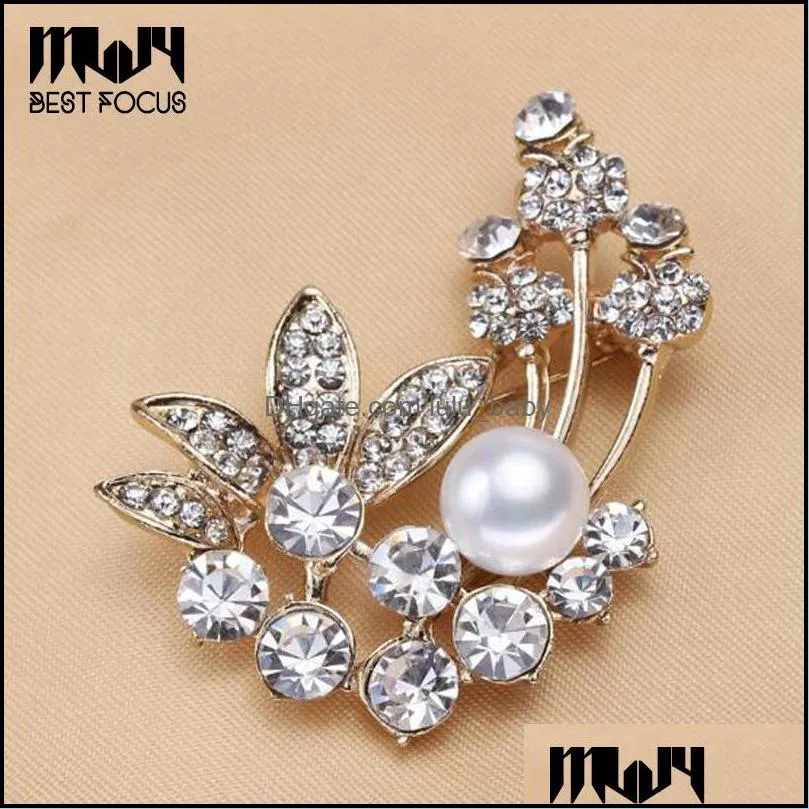 Silver Brooch Rhinestone Pearl Flower Brooches Pins For Women Wedding jewelry Fashion Accessories 9 Style