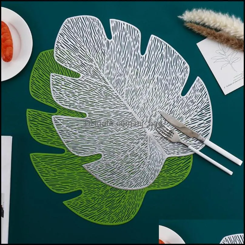 PVC Good Hollow Unique Leaves Placemat Decor 4 Colors Table Pad Non-slip For Home