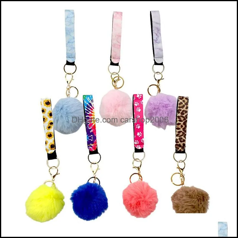 Neoprene Wirstband Keychains Set with Chapstick Lip Gross Holder Key Ring Wristlet Key Fob Fashion Key Chains Women Gifts