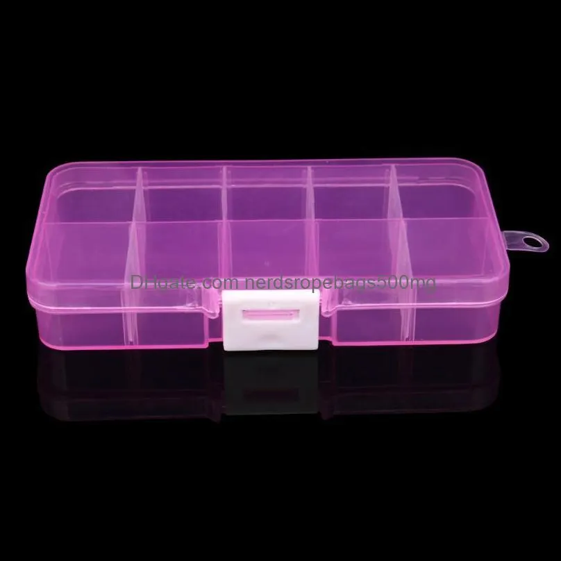 Plastic 10 Slots Adjustable Jewelry Box Case Craft Organizer Bead Multi-Function Ring Display