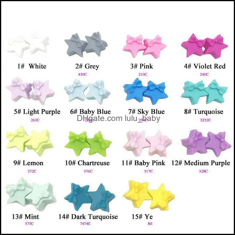 Silicone Beads Mini Star Teething Beads with Cute Bowknot BPA Free Baby Chew Beads DIY Teething Necklace Pacifier Chain Bracelets Loose