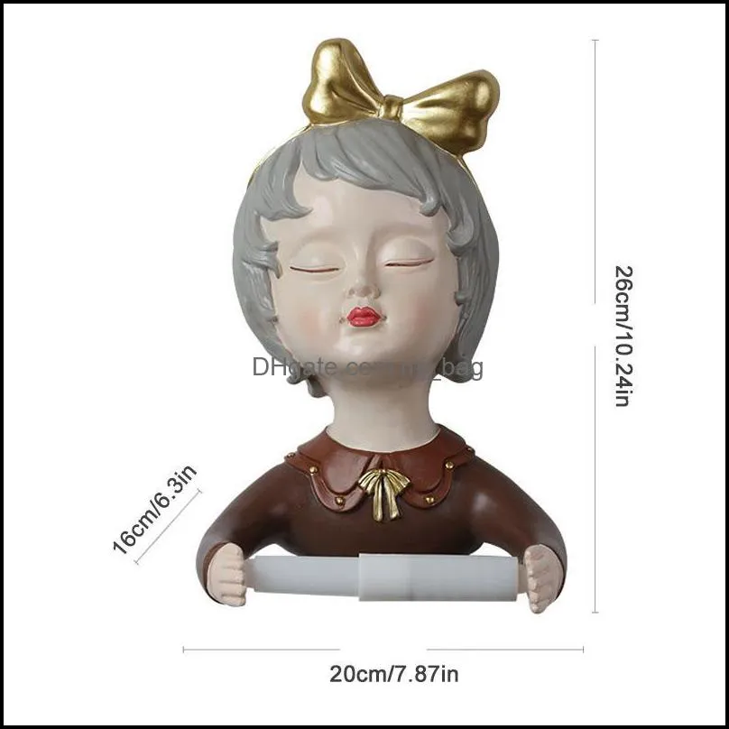 Creative Resin Bow Girl Sculpture Roll Toilet Wall Mounted Holder Paper Box Bathroom Decoration Accessories