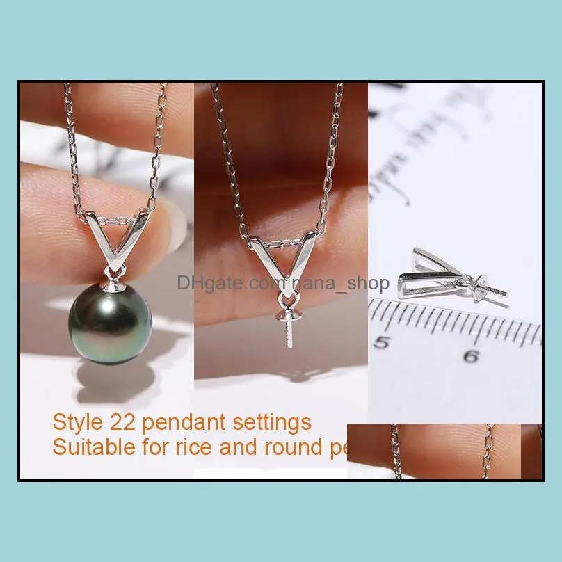 100% 925 Sterling Silver Pendant Settings DIY Pendant Settings 24 Styles Pearl Necklace forWomen Fashion Jewelry with Chain Wedding