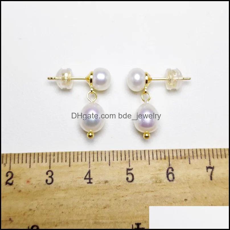 Simple Pearl Earrings 14k Gold Filled Pearl Stud Earrings 6-7mm Pearl Earring For Women Anniversary Gift Jewelry High-gloss