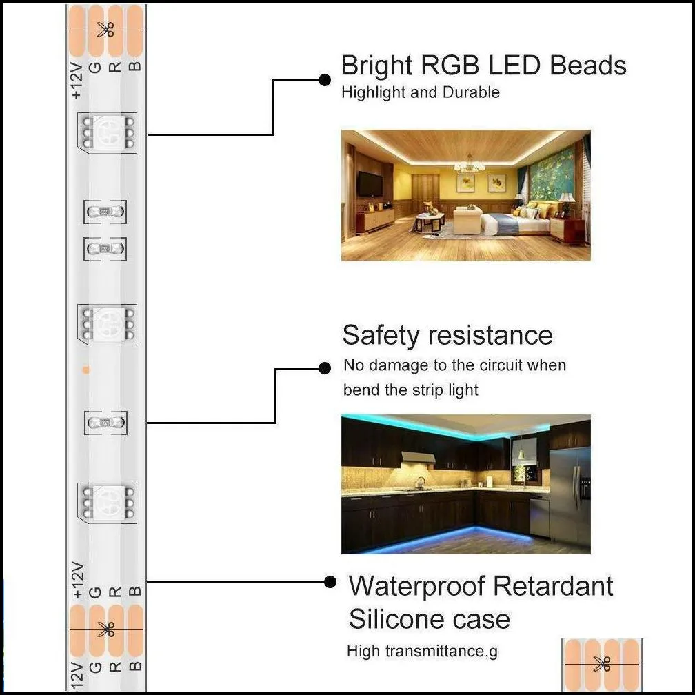 led strip light led light diode lamp rgb 2835 smd 5050 flexible ribbon waterproof rgb 5m tape wifi remote controller 10m wifi