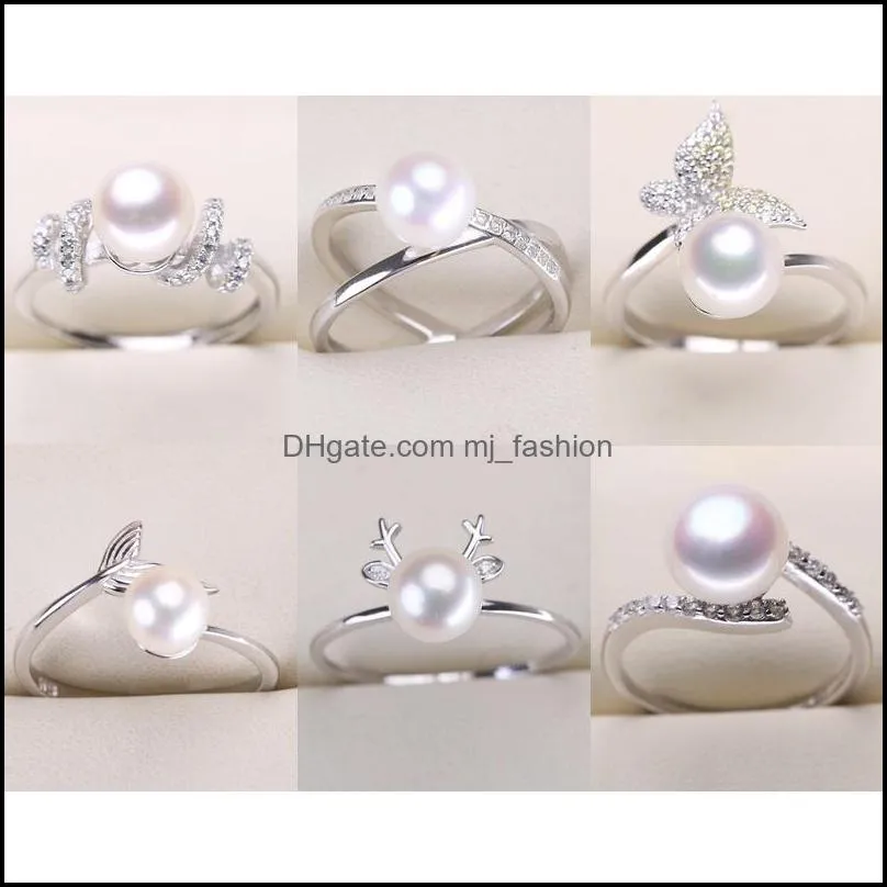 DIY Pearl Ring Settings 925 Sterling Sliver Rings for Women 12 Styles for Adjustable Size Ring Settings Christmas Gift Wholesale