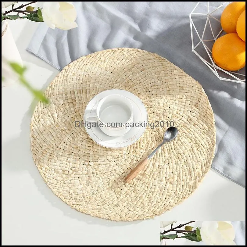 Natural Corn Husk Placemats Hand-Woven Thick Thermals Insulation Pad Round Western Food Cups And Plates Bowl Lpfk