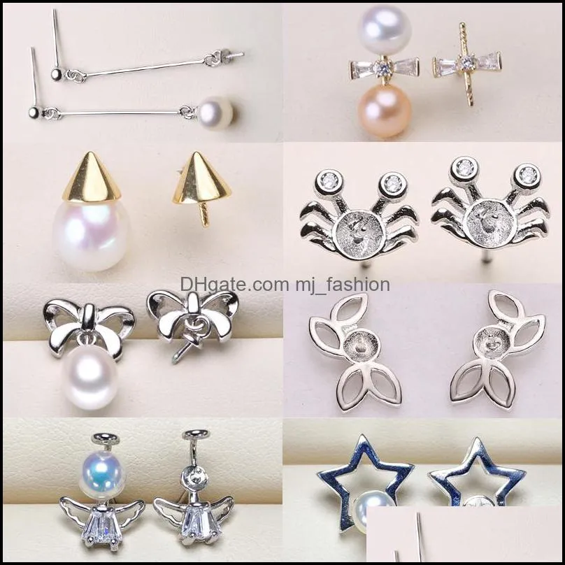 Pearl Stud Earrings 100% S925 Sterling Silver Earrings Setting DIY Pearl Earring for Women Girl Wedding Jewelry Gift Wholesale Jewelry