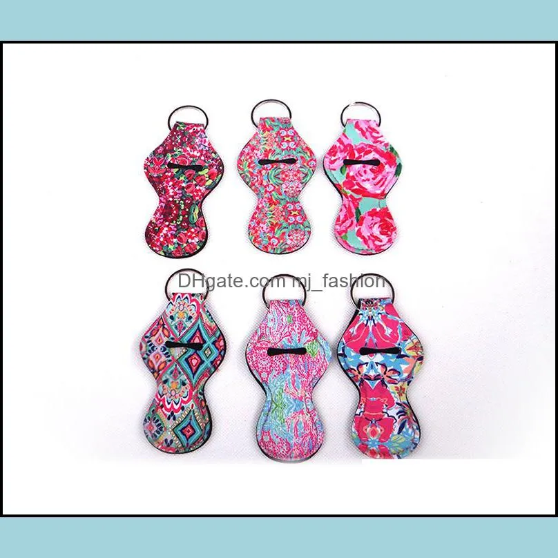 Fashion Lipstick Keychains Floral Printed Neoprene Chapstick Cover Sleeve Key Ring Multi Colors Key Chain Favors Gift