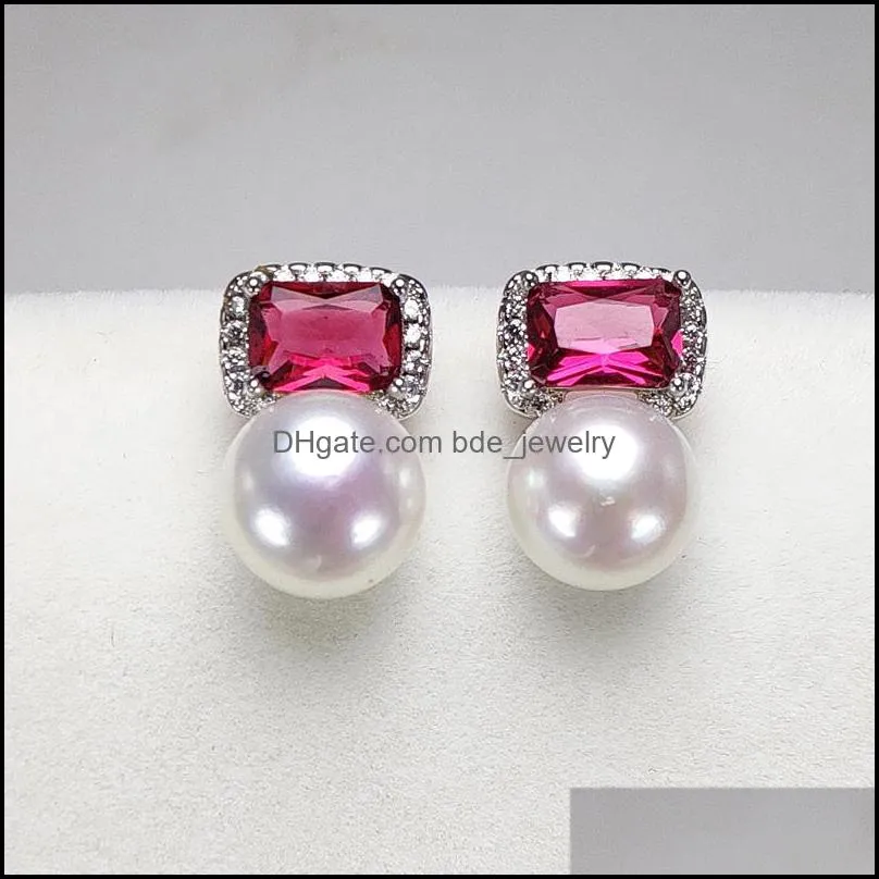 Cultured Pearl Earrings 925 Silver Stud Earrings Summer Style 7-8mm Zircon Earrings for Women Girl DIY Wedding Girlfriend Gift Pearl