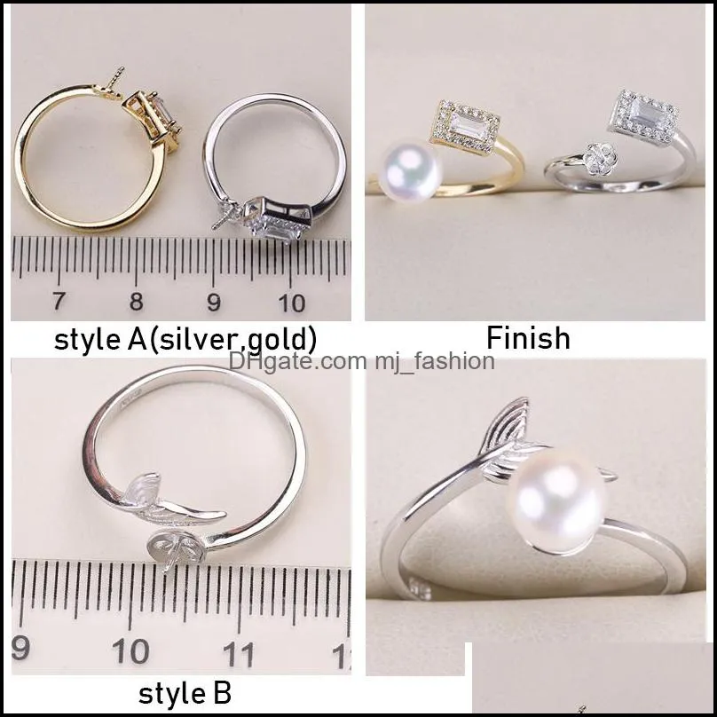DIY Pearl Ring Settings 925 Sterling Sliver Rings for Women 12 Styles for Adjustable Size Ring Settings Christmas Gift Wholesale