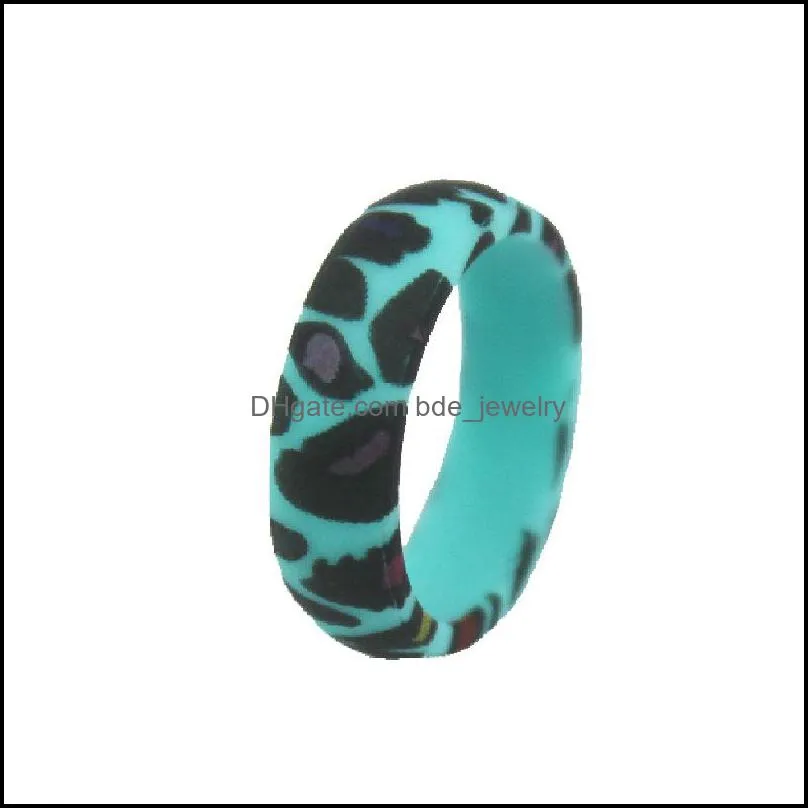 Leopard Silicone Band Rings Wedding Band 5.7mm Silicon Gel Rubber Rings Jewelry Boho Style Sports Finger Ring